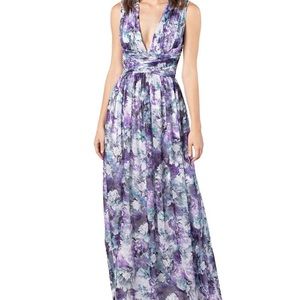 Dress The Population Women’s Floral Print Ruched Gown